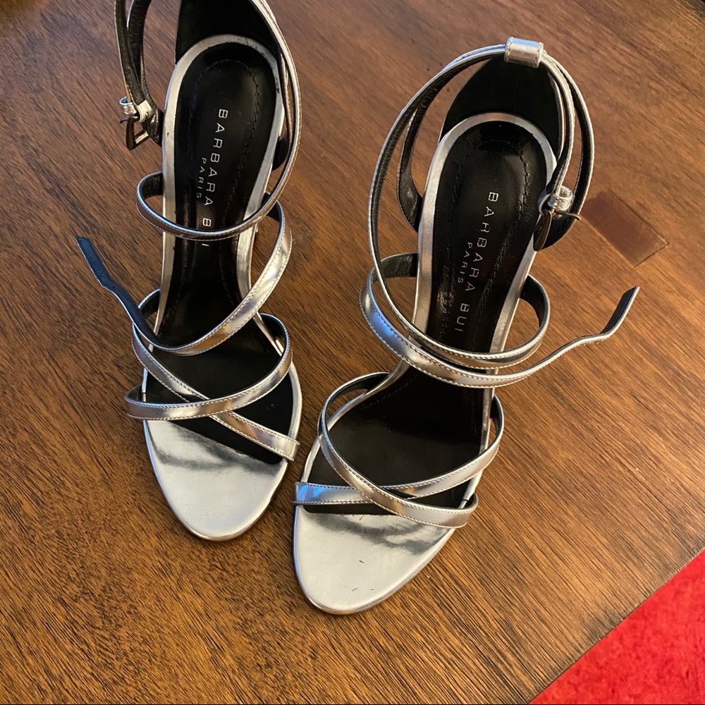 Silver stiletto sandals